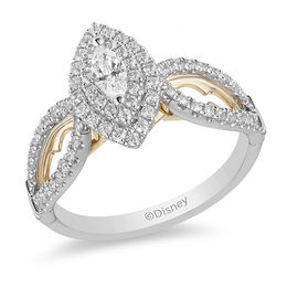 Enchanted Disney Jasmine 0.75 CT. T.W. Marquise Diamond Double Frame Engagement Ring in 14K Two-Tone Gold