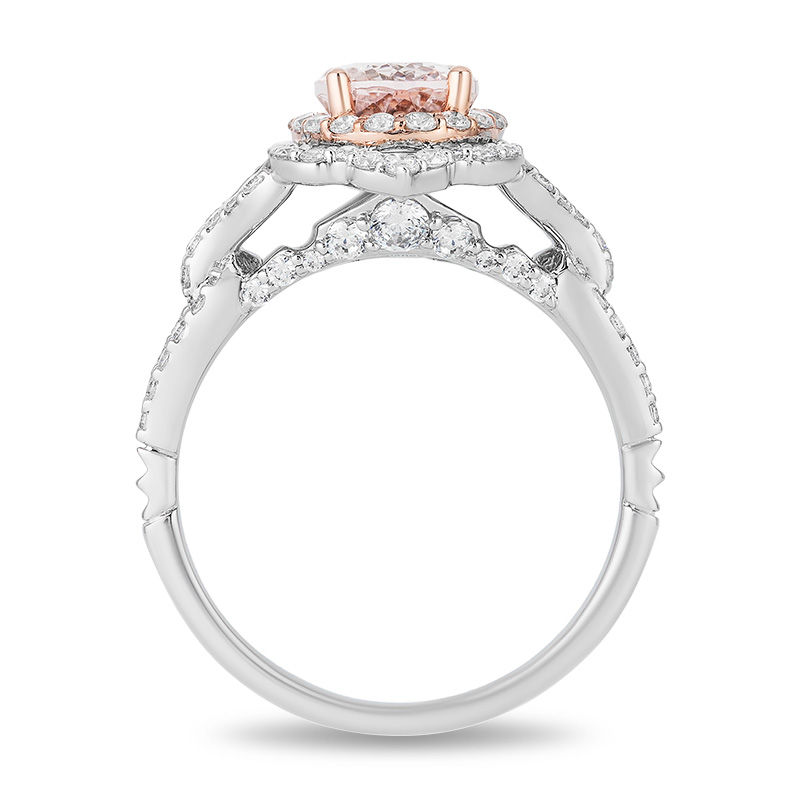 Enchanted Disney Aurora Oval Morganite and 0.69 CT. T.W. Diamond Scallop Frame Engagement Ring in 14K Two-Tone Gold