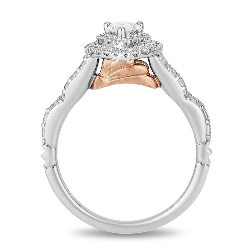 Enchanted Disney Ariel 1.00 CT. T.W. Pear-Shaped Diamond Double Frame Shell Engagement Ring in 14K Two-Tone Gold