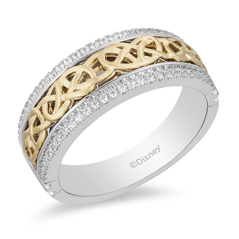 Enchanted Disney Men's 0.25 CT. T.W. Diamond Celtic Knot Centre Wedding Band in 14K Two-Tone Gold