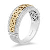 Thumbnail Image 1 of Enchanted Disney Men's 0.25 CT. T.W. Diamond Celtic Knot Centre Wedding Band in 14K Two-Tone Gold