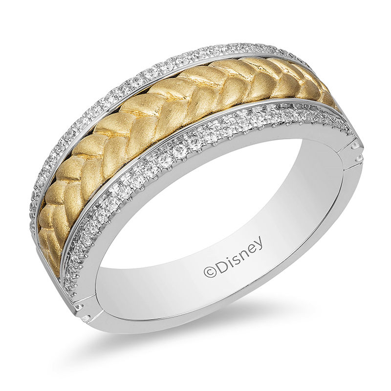 Main Image 1 of Enchanted Disney Men's 0.25 CT. T.W. Diamond Braid Centre Wedding Band in 14K Two-Tone Gold