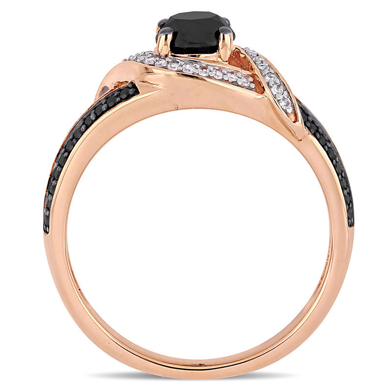 0.99 CT. T.W. Black and White Diamond Ribbon Bypass Engagement Ring 10K Rose Gold