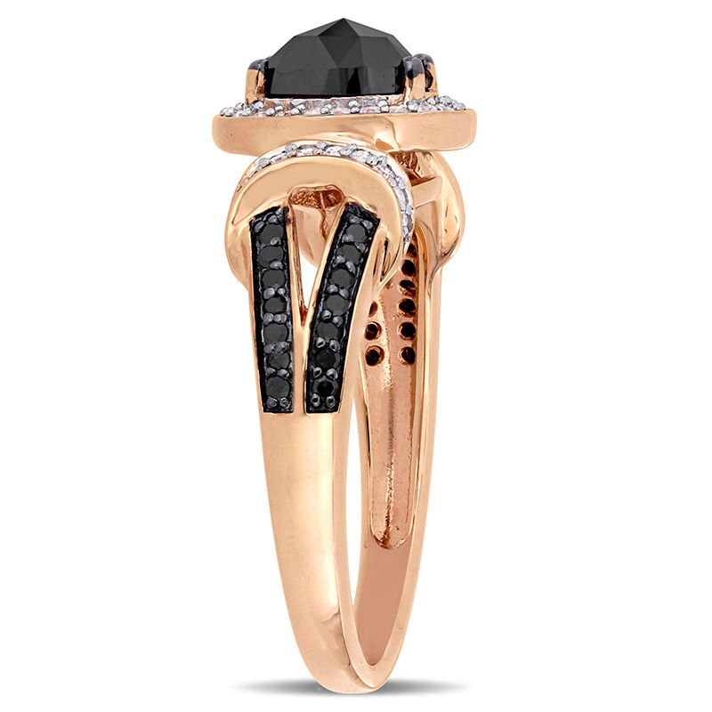 Main Image 3 of 0.95 CT. T.W. Oval Enhanced Black and White Diamond Frame Collar Engagement Ring in 10K Rose Gold