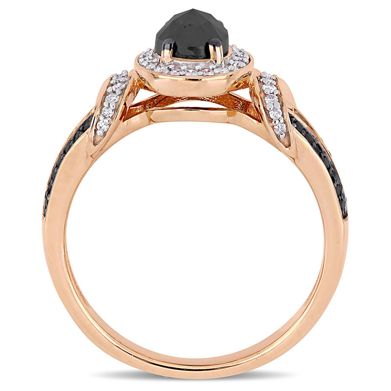 Main Image 4 of 0.95 CT. T.W. Oval Enhanced Black and White Diamond Frame Collar Engagement Ring in 10K Rose Gold