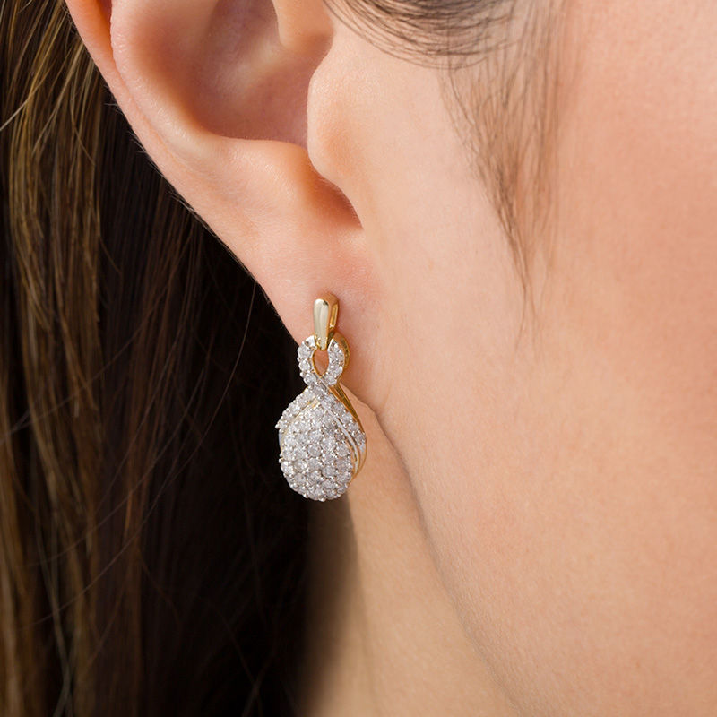 Main Image 2 of 0.95 CT. T.W. Composite Diamond Pear-Shaped Drop Earrings in 10K Gold