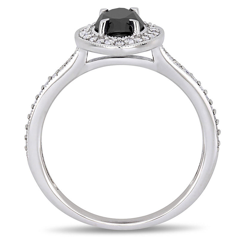 1.23 CT. T.W. Marquise Enhanced Black and White Diamond Frame Vintage-Style Engagement Ring in 10K White Gold