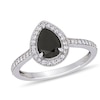Thumbnail Image 1 of 1.22 CT. T.W. Pear-Shaped Black and White Diamond Frame Vintage-Style Engagement Ring in 10K White Gold