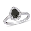 Thumbnail Image 0 of 1.22 CT. T.W. Pear-Shaped Black and White Diamond Frame Vintage-Style Engagement Ring in 10K White Gold