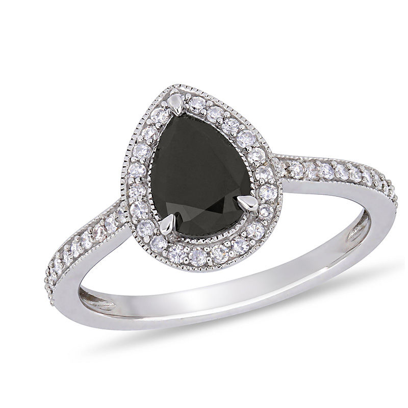 1.22 CT. T.W. Pear-Shaped Enhanced Black and White Diamond Frame ...