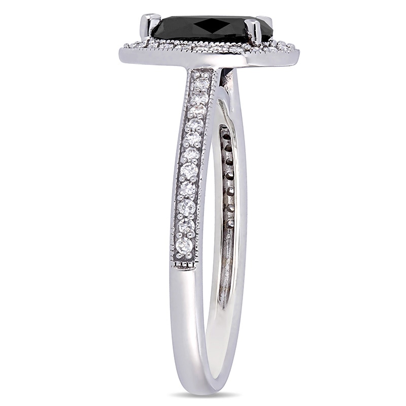 Main Image 3 of 1.22 CT. T.W. Pear-Shaped Black and White Diamond Frame Vintage-Style Engagement Ring in 10K White Gold