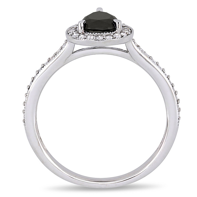 Main Image 4 of 1.22 CT. T.W. Pear-Shaped Black and White Diamond Frame Vintage-Style Engagement Ring in 10K White Gold