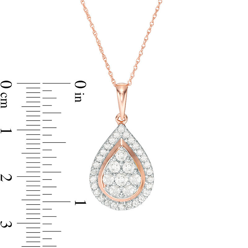 Main Image 3 of 0.95 CT. T.W. Composite Diamond Teardrop Frame Pendant in 10K Rose Gold
