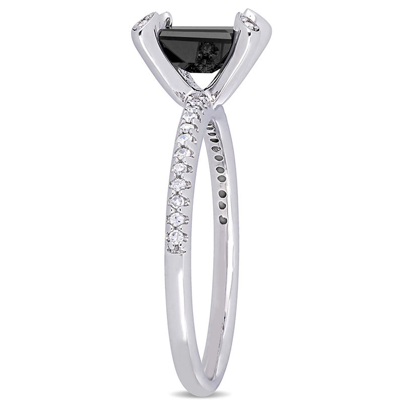 Main Image 3 of 1.10 CT. T.W. Emerald-Cut Enhanced Black and White Diamond Engagement Ring in 10K White Gold