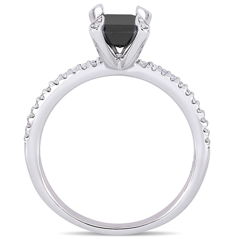 Main Image 4 of 1.10 CT. T.W. Emerald-Cut Enhanced Black and White Diamond Engagement Ring in 10K White Gold