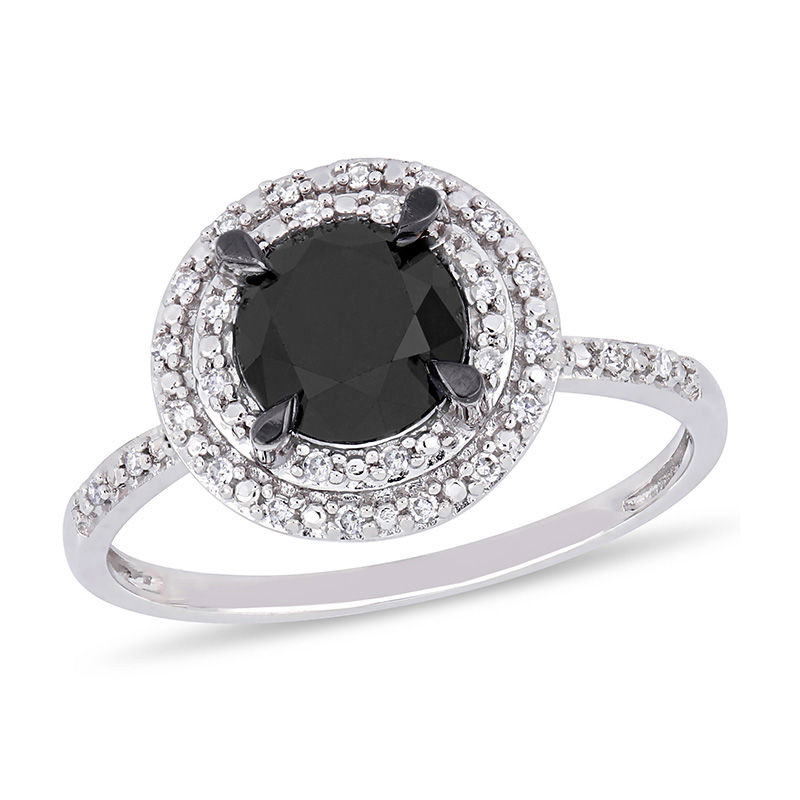 1.59 CT. T.W. Enhanced Black and White Diamond Double Frame Engagement Ring in 14K White Gold