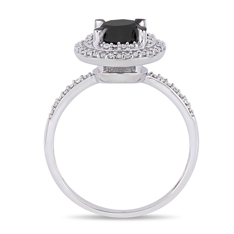 1.59 CT. T.W. Enhanced Black and White Diamond Double Frame Engagement Ring in 14K White Gold