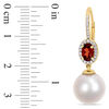 Thumbnail Image 3 of 11.0-12.0mm Freshwater Cultured Pearl, Oval Garnet and 0.22 CT. T.W. Diamond Frame Drop Earrings in 10K Gold