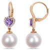 Thumbnail Image 1 of 11.0-12.0mm Freshwater Cultured Pearl, Amethyst and 0.21 CT. T.W. Diamond Frame Drop Earrings in 10K Rose Gold