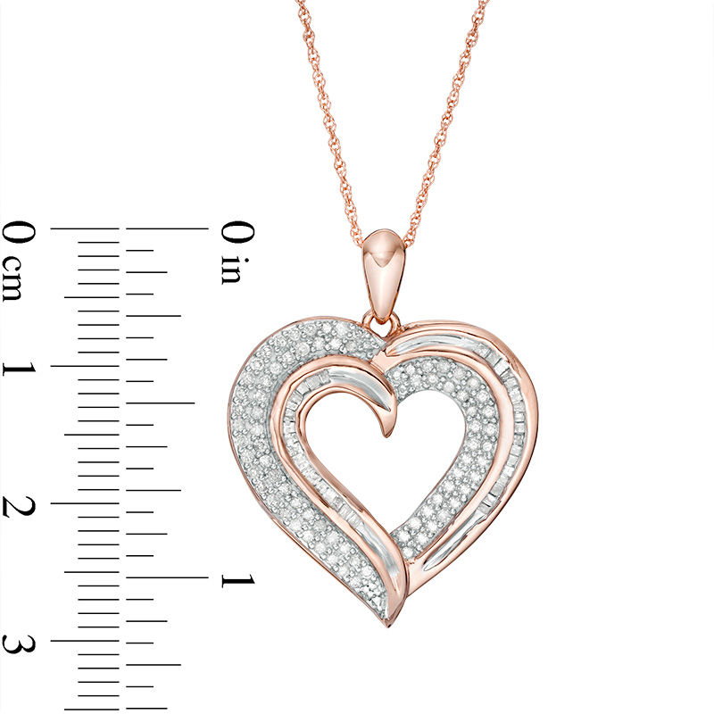 0.45 CT. T.W. Baguette and Round Diamond Heart Pendant in 10K Rose Gold|Peoples Jewellers