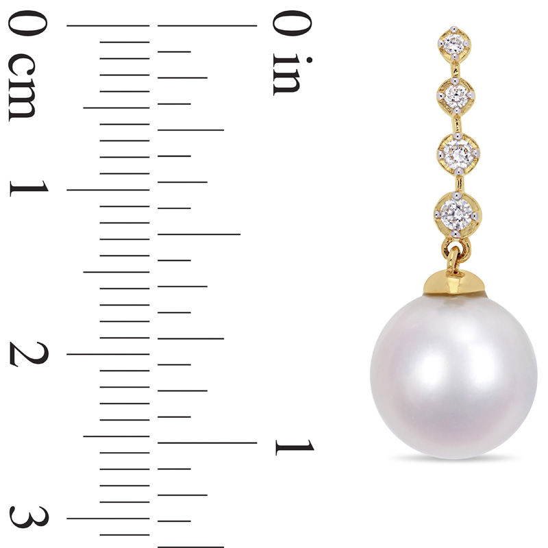10.0 - 10.5mm Cultured South Sea Pearl and 0.17 CT. T.W. Diamond Drop Earrings in 14K Gold