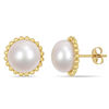 10.5-11.0mm Button Freshwater Cultured Pearl Bead Frame Stud Earrings in 10K Gold