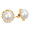Thumbnail Image 2 of 10.5 - 11.0mm Button Cultured Freshwater Pearl Bead Frame Stud Earrings in 10K Gold