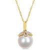 Thumbnail Image 0 of 10.0 - 11.0mm Cultured South Sea Pearl and 0.073 CT. T.W. Diamond Leaf Top Pendant in 14K Gold - 17"
