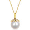 10.0-11.0mm South Sea Cultured Pearl and 0.073 CT. T.W. Diamond Leaf Top Pendant in 14K Gold-17"