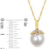 Thumbnail Image 2 of 10.0 - 11.0mm Cultured South Sea Pearl and 0.073 CT. T.W. Diamond Leaf Top Pendant in 14K Gold - 17"