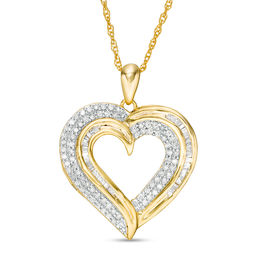 0.45 CT. T.W. Baguette and Round Diamond Heart Pendant in 10K Gold