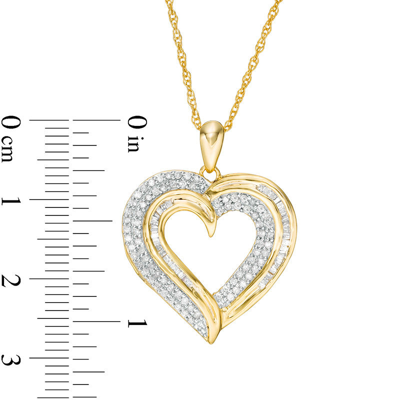 0.45 CT. T.W. Baguette and Round Diamond Heart Pendant in 10K Gold
