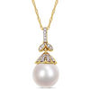 Thumbnail Image 0 of 10.0 - 11.0mm Oval Cultured South Sea Pearl and 0.097 CT. T.W. Diamond Flower Top Pendant in 14K Gold - 17"
