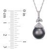 Thumbnail Image 3 of 10.0-11.0mm Oval Black Tahitian Cultured Pearl and 0.097 CT. T.W. Diamond Flower Top Pendant in 14K White Gold-17&quot;