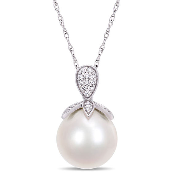 11.0 - 12.0mm Cultured Freshwater Pearl and 0.10 CT. T.W. Diamond Petals