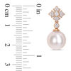 Thumbnail Image 2 of 9.5 - 10.0mm Cultured Freshwater Pearl and 0.21 CT. T.W. Diamond Vintage-Style Drop Earrings in 10K Rose Gold