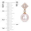 Thumbnail Image 3 of 9.5-10.0mm Freshwater Cultured Pearl and 0.21 CT. T.W. Diamond Vintage-Style Drop Earrings in 10K Rose Gold