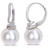 Thumbnail Image 1 of 11.0-12.0mm Freshwater Cultured Pearl and 0.048 CT. T.W. Diamond Swirl Drop Earrings in Sterling Silver