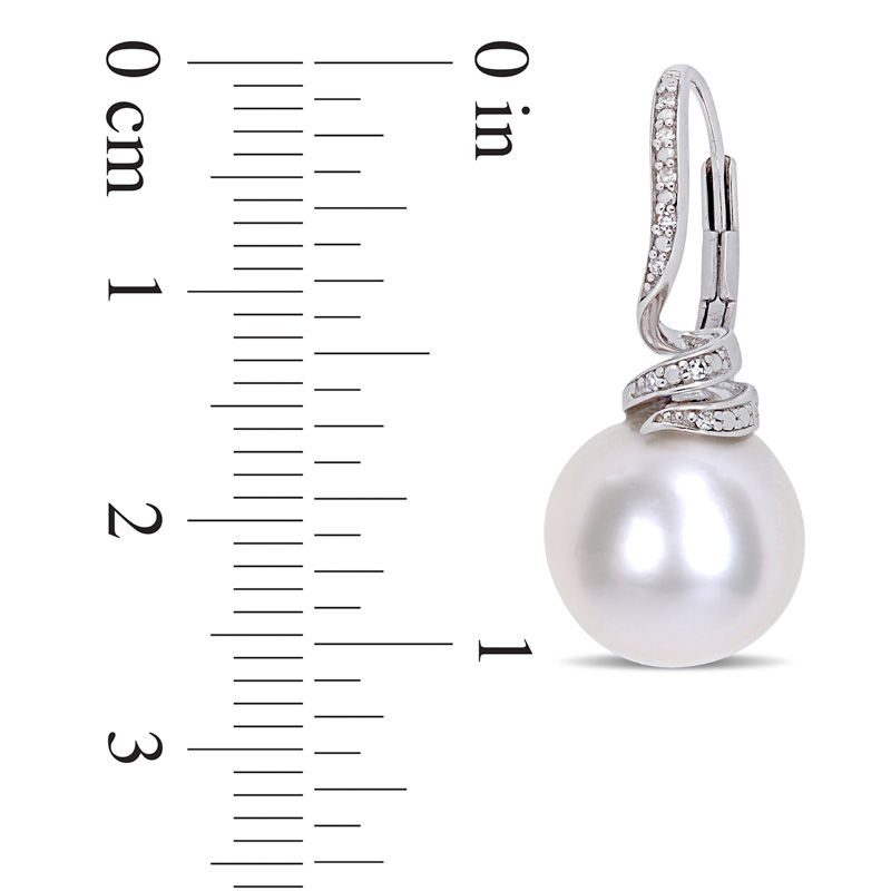 Main Image 3 of 11.0-12.0mm Freshwater Cultured Pearl and 0.048 CT. T.W. Diamond Swirl Drop Earrings in Sterling Silver