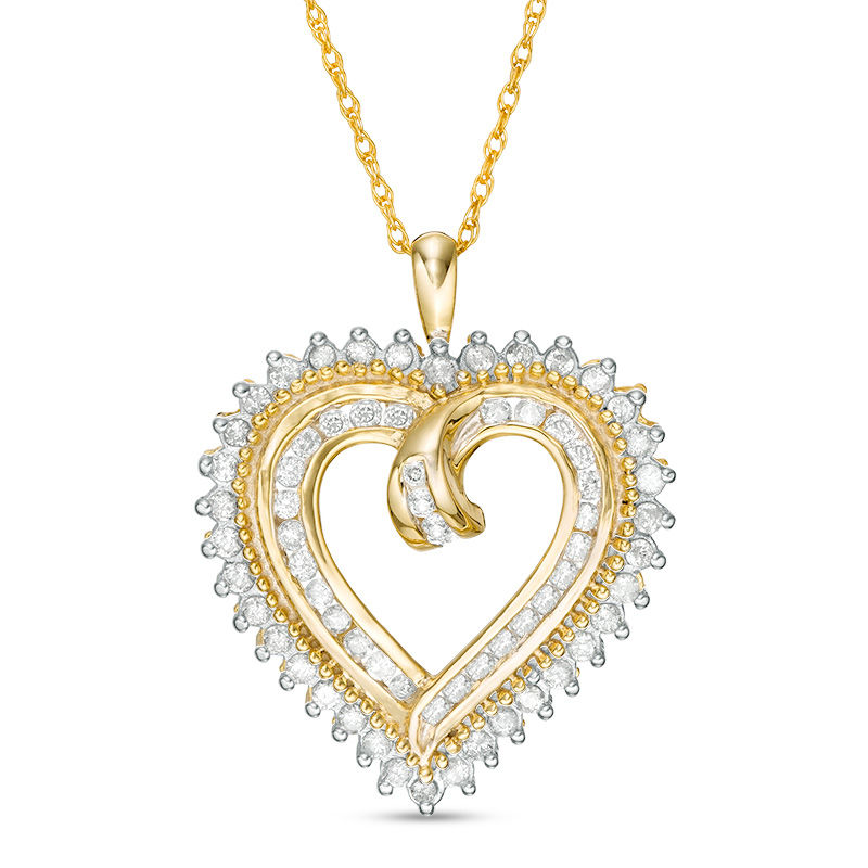 0.95 CT. T.W. Diamond Sunburst Heart Pendant in 10K Gold|Peoples Jewellers