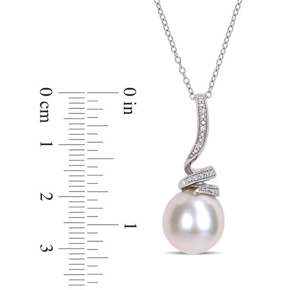 11.0-12.0mm Freshwater Cultured Pearl and Diamond Accent Swirl Pendant in Sterling Silver