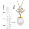 Thumbnail Image 2 of 11.0 - 12.0mm Oval Cultured South Sea Pearl and 0.26 CT. T.W. Diamond Ornate Flower Pendant in 14K Gold - 17"
