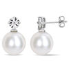 Thumbnail Image 1 of 11.0-12.0mm Freshwater Cultured Pearl and Diamond Accent Drop Earrings in Sterling Silver