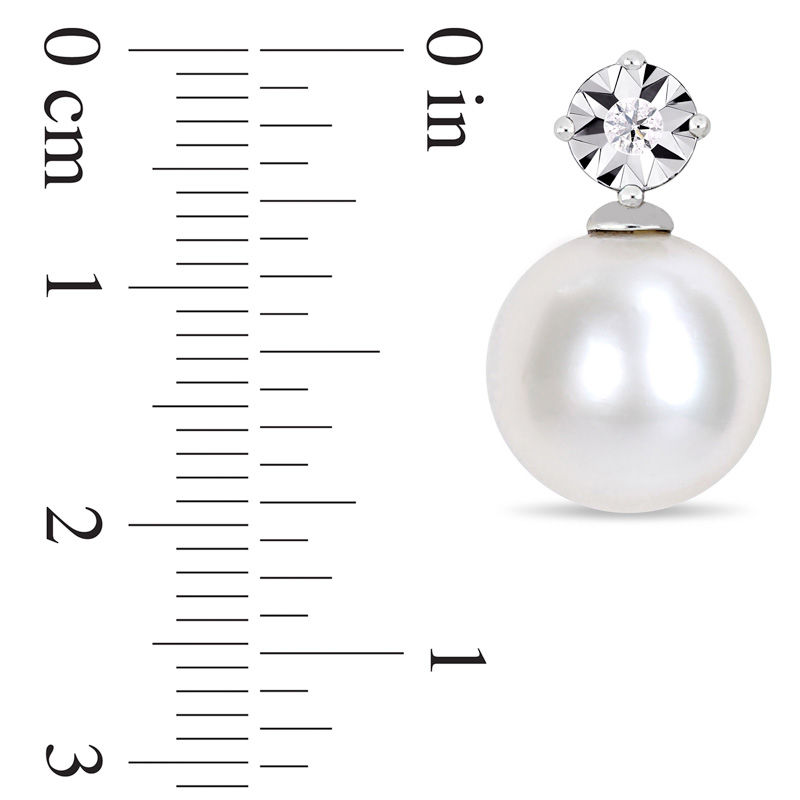 Main Image 3 of 11.0-12.0mm Freshwater Cultured Pearl and Diamond Accent Drop Earrings in Sterling Silver
