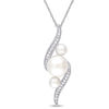 Thumbnail Image 0 of Cultured Freshwater Pearl and 0.13 CT. T.W. Diamond Linear Three Stone Bypass Pendant in 10K White Gold - 17"