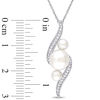 Thumbnail Image 3 of Freshwater Cultured Pearl and 0.13 CT. T.W. Diamond Linear Three Stone Bypass Pendant in 10K White Gold-17"