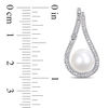 Thumbnail Image 3 of 9.0-9.5mm Freshwater Cultured Pearl and 0.30 CT. T.W. Diamond Flame Drop Earrings in 14K White Gold