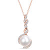 Thumbnail Image 1 of Freshwater Cultured Pearl, White Sapphire and 0.15 CT. T.W. Diamond Drop Pendant in Sterling Silver with Rose Rhodium