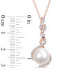 Thumbnail Image 3 of Freshwater Cultured Pearl, White Sapphire and 0.15 CT. T.W. Diamond Drop Pendant in Sterling Silver with Rose Rhodium