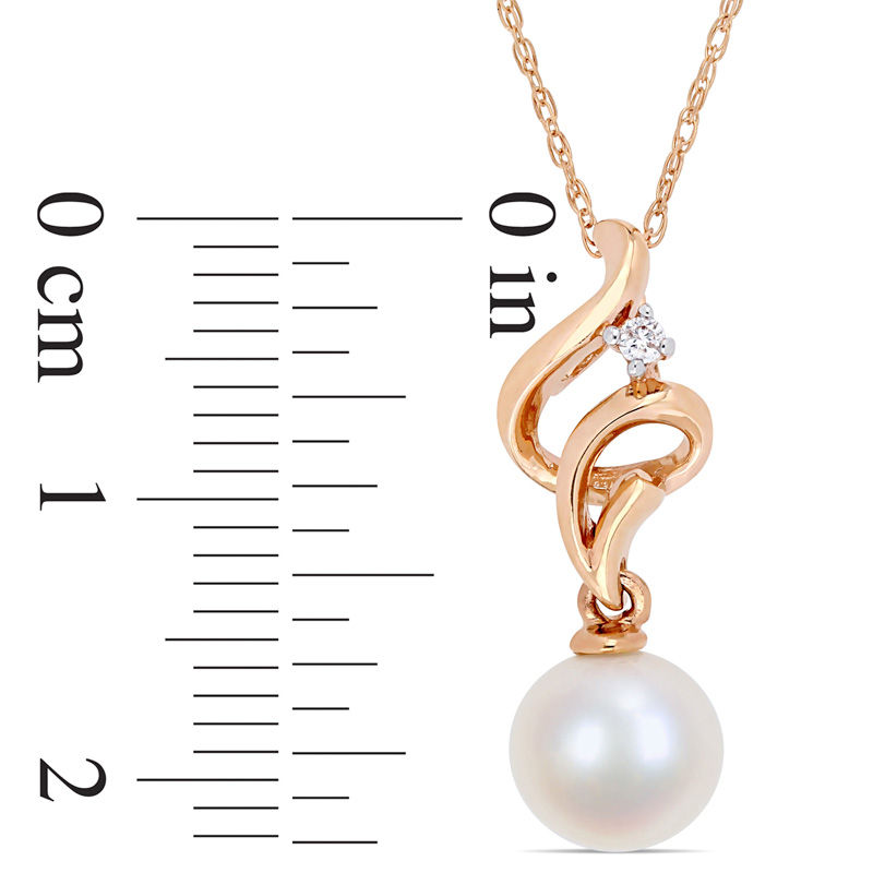 7.0 - 7.5mm Cultured Freshwater Pearl and Diamond Accent Ribbon Pendant in 10K Rose Gold - 17"